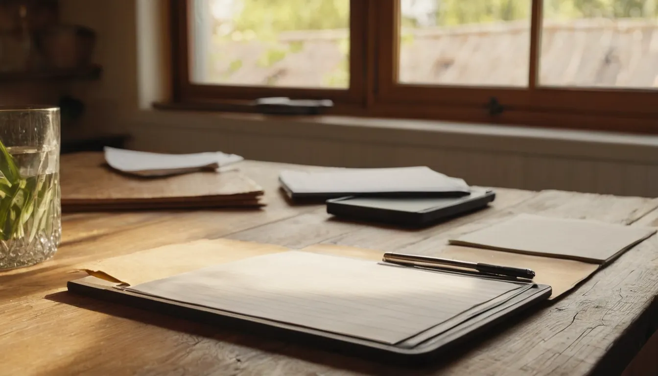 A homeowner reviewing photos and notes for a septic estimate at a kitchen table